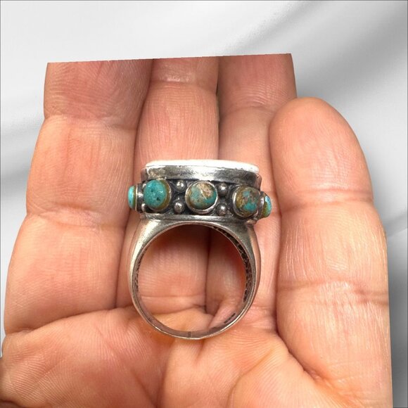 Upcycled Vintage 925 Silver Turquoise Ring W/ Broken China Bavaria Franklin Porc - Picture 5 of 8